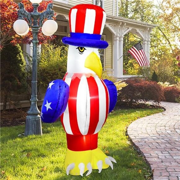 Home 6FT Patriotic Inflatable American Eagle with LED Lights, Blow Up Patriotic - Picture 1 of 8